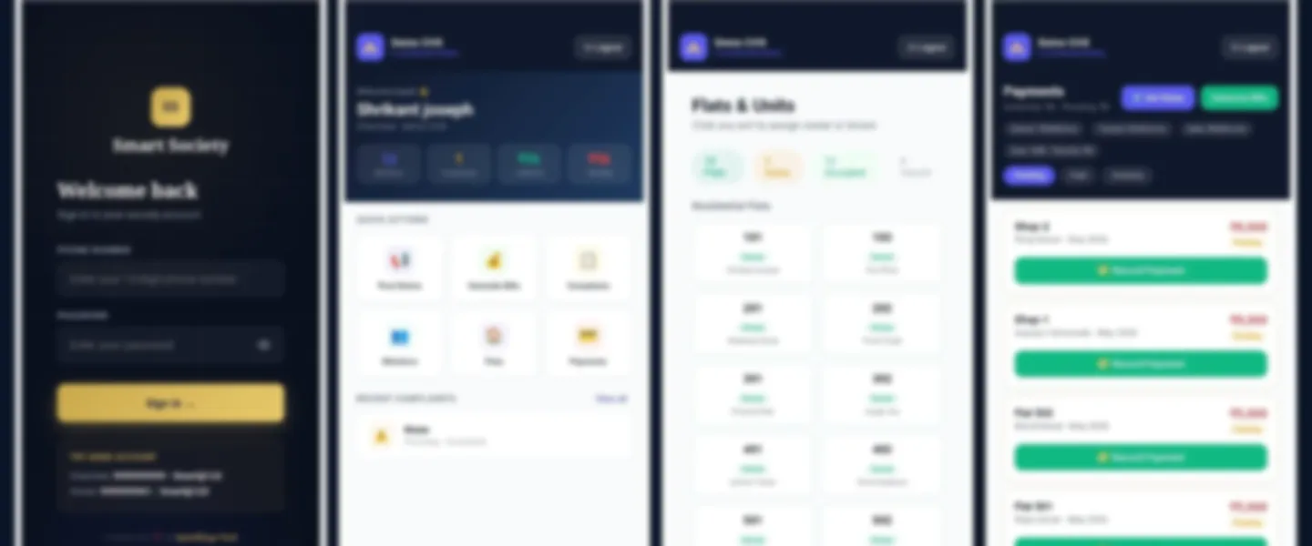 Screenshot of Multi-Tenant Housing Society Management Platform with Custom App Builder