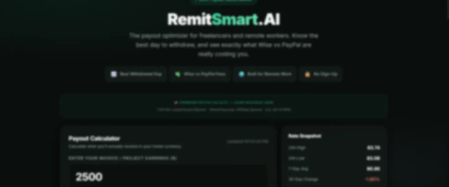 Screenshot of RemitSmart.AI — Wise-Style Currency & Remittance Fee Calculator