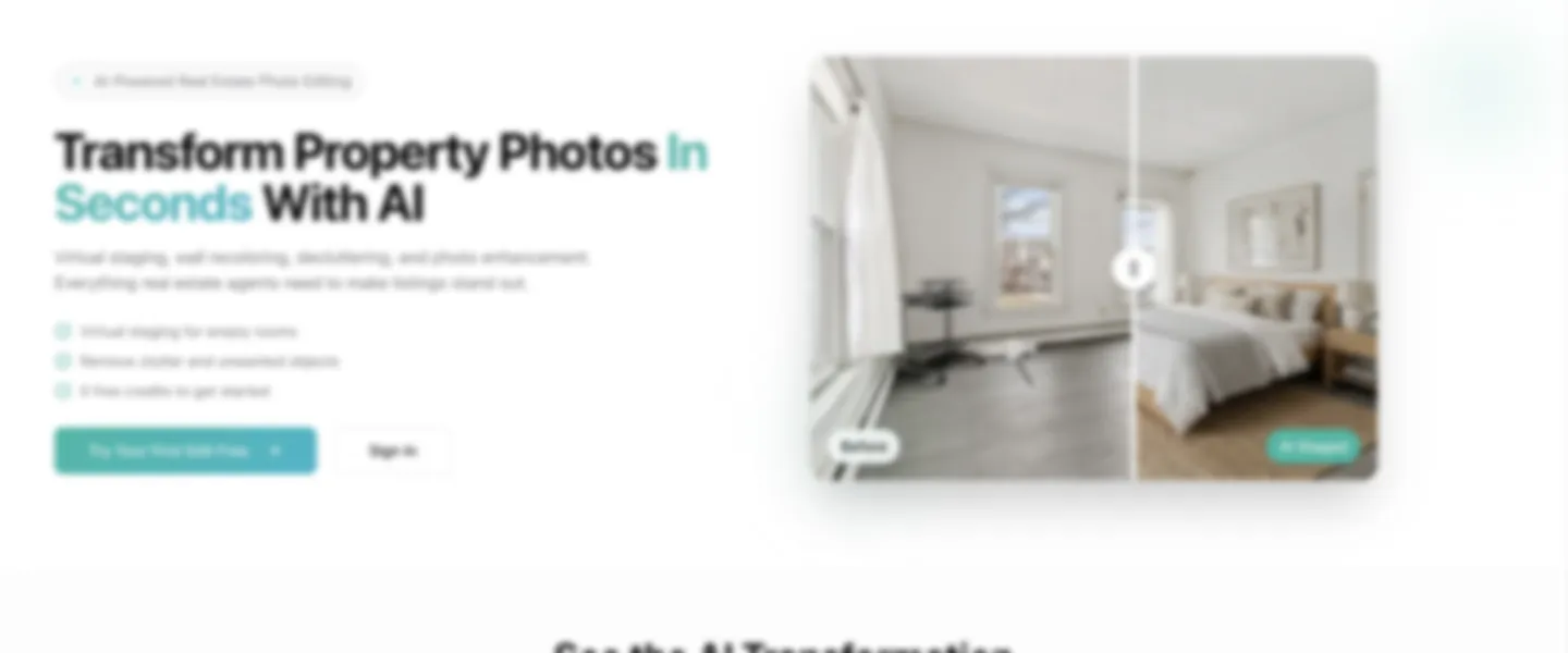 Screenshot of AI Real Estate Photo Editing SaaS Platform with Virtual Staging Features