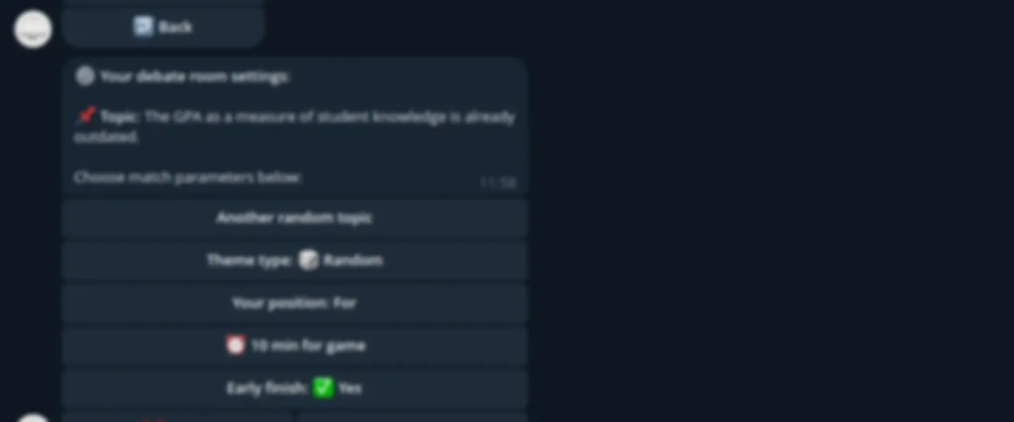 Screenshot of AI-Powered Telegram Debate Bot with Gamified Learning Features