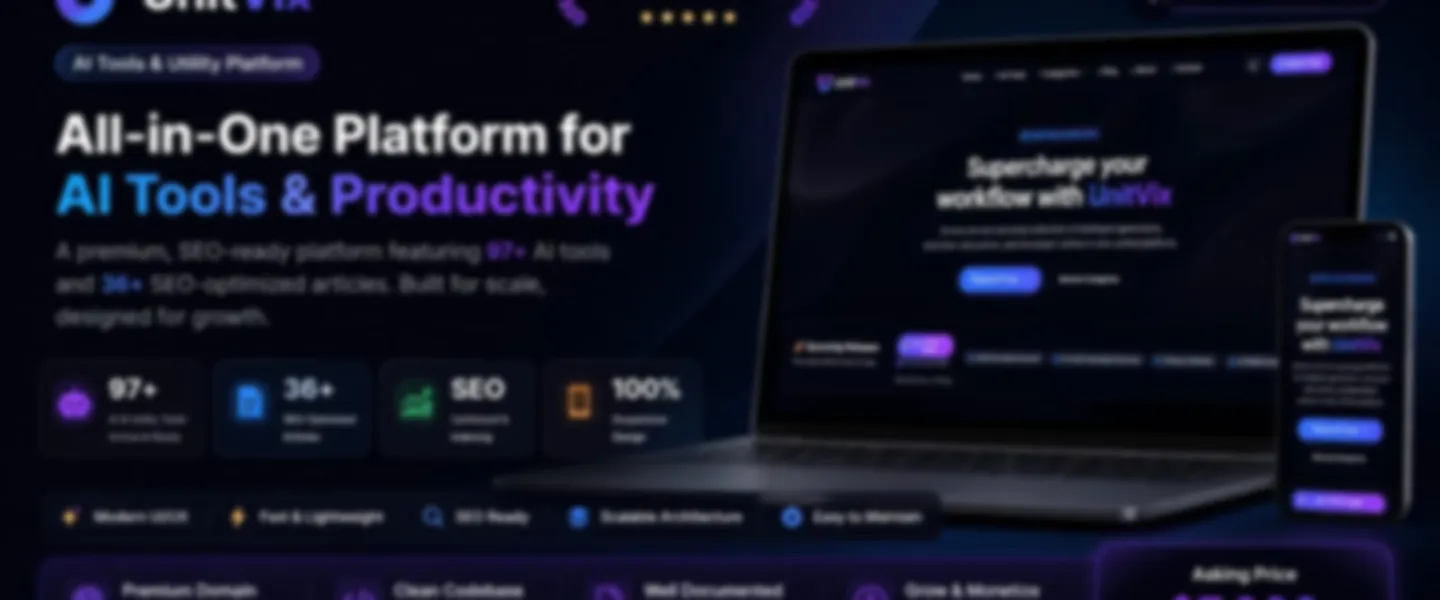 Screenshot of AI Tools & Utility Platform with 97+ Tools and SEO Content