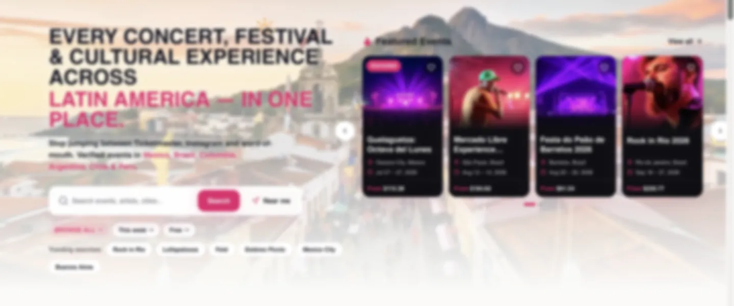 Screenshot of Latin American Event Discovery Platform with 872+ Listings