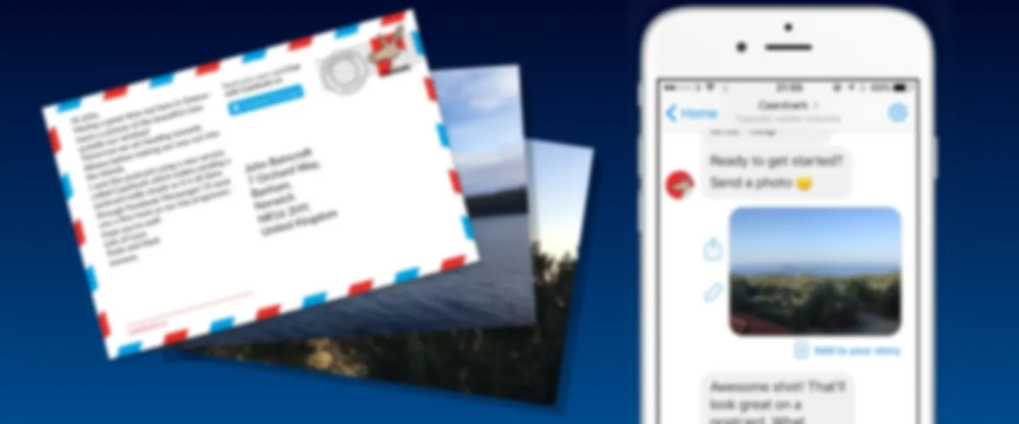 Screenshot of Facebook Messenger Postcard Delivery Service with Global Reach