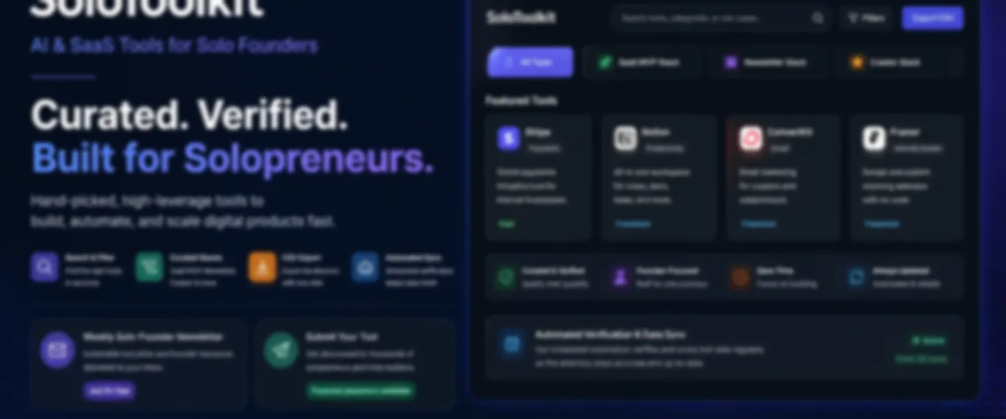 Screenshot of Curated AI Tool Directory Platform for Solopreneurs