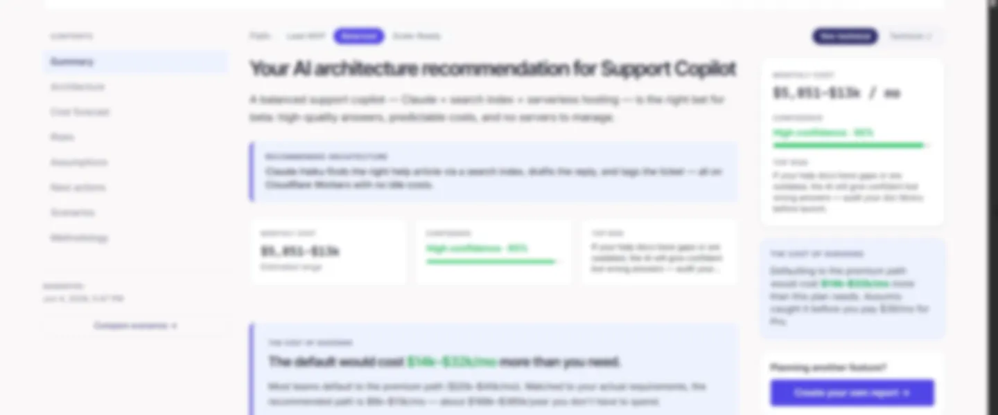Screenshot of Assumio - AI Feature Cost & Architecture Planning Tool (Fully Built, GTM-Ready)
