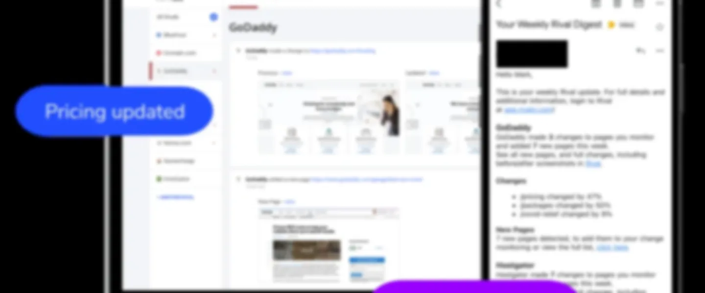 Screenshot of Automated Competitor Website Change Tracking SaaS with 399 Users