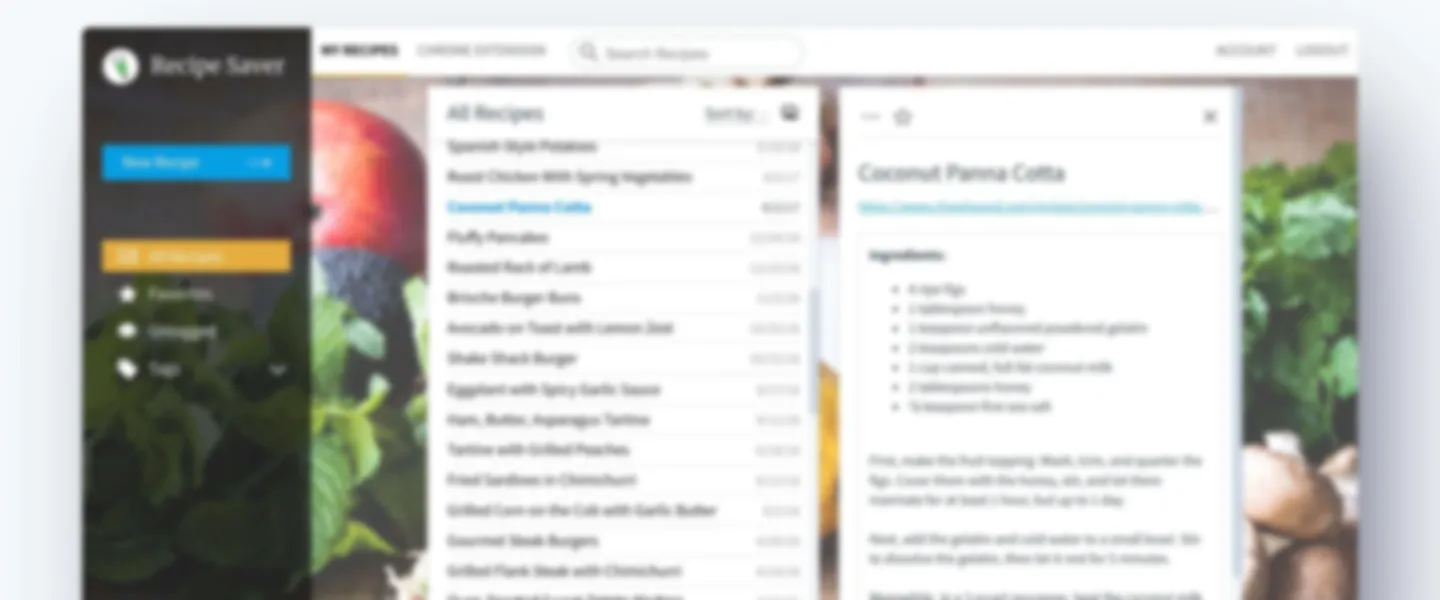 Screenshot of Recipe Organization Web App with Chrome Extension & Established User Base