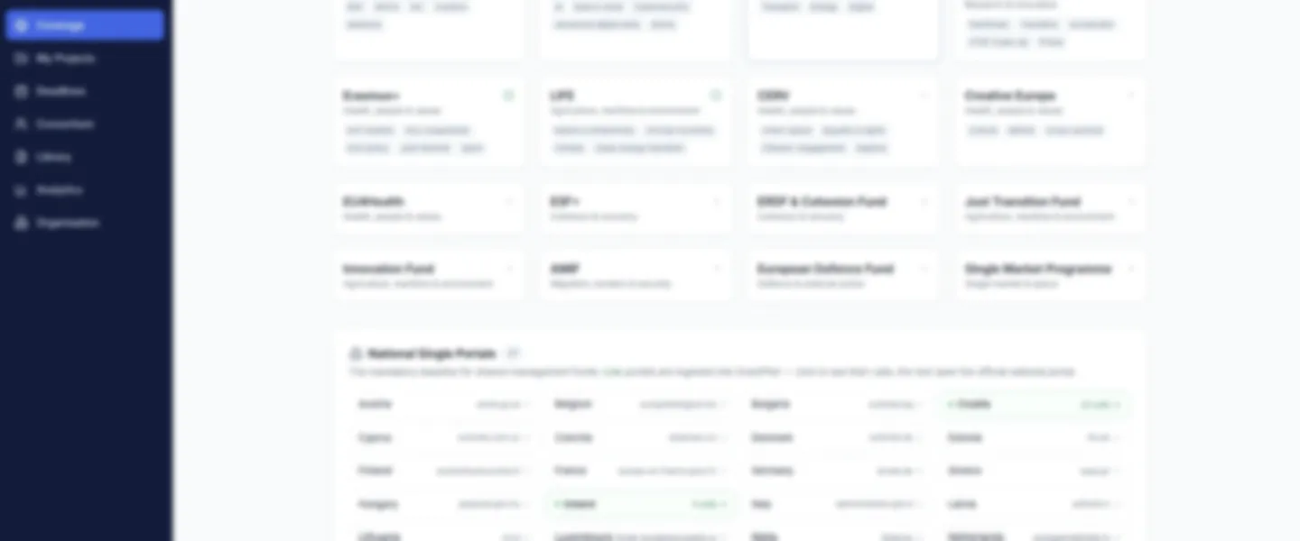Screenshot of AI-Powered EU Grant Discovery and Proposal Drafting Platform